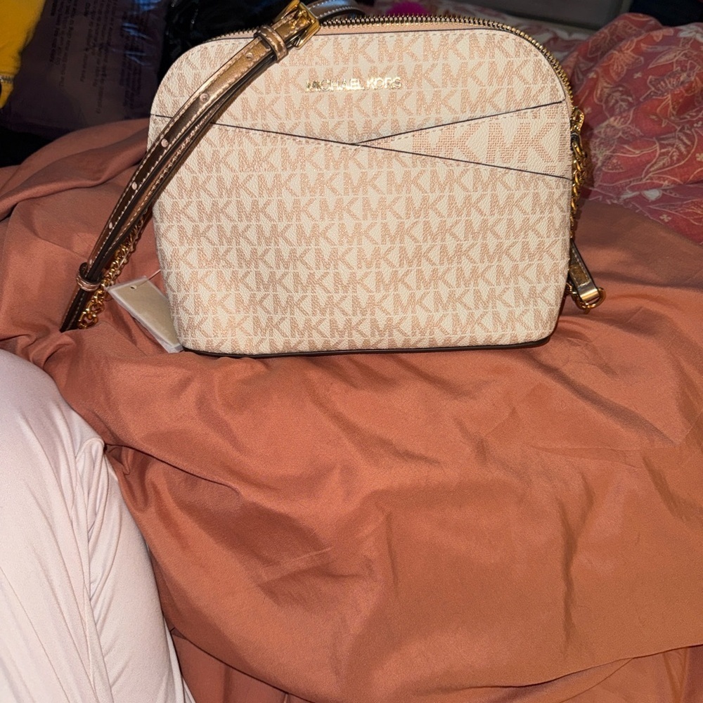 Michael Kors Beige and Gold Crossbody Bag
